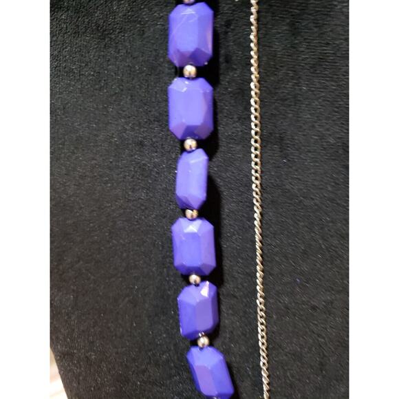 Women Fashion 2 Strand Blue Plastic Faceted Beads Link Chain Necklace w/ Lobster - Picture 6 of 7